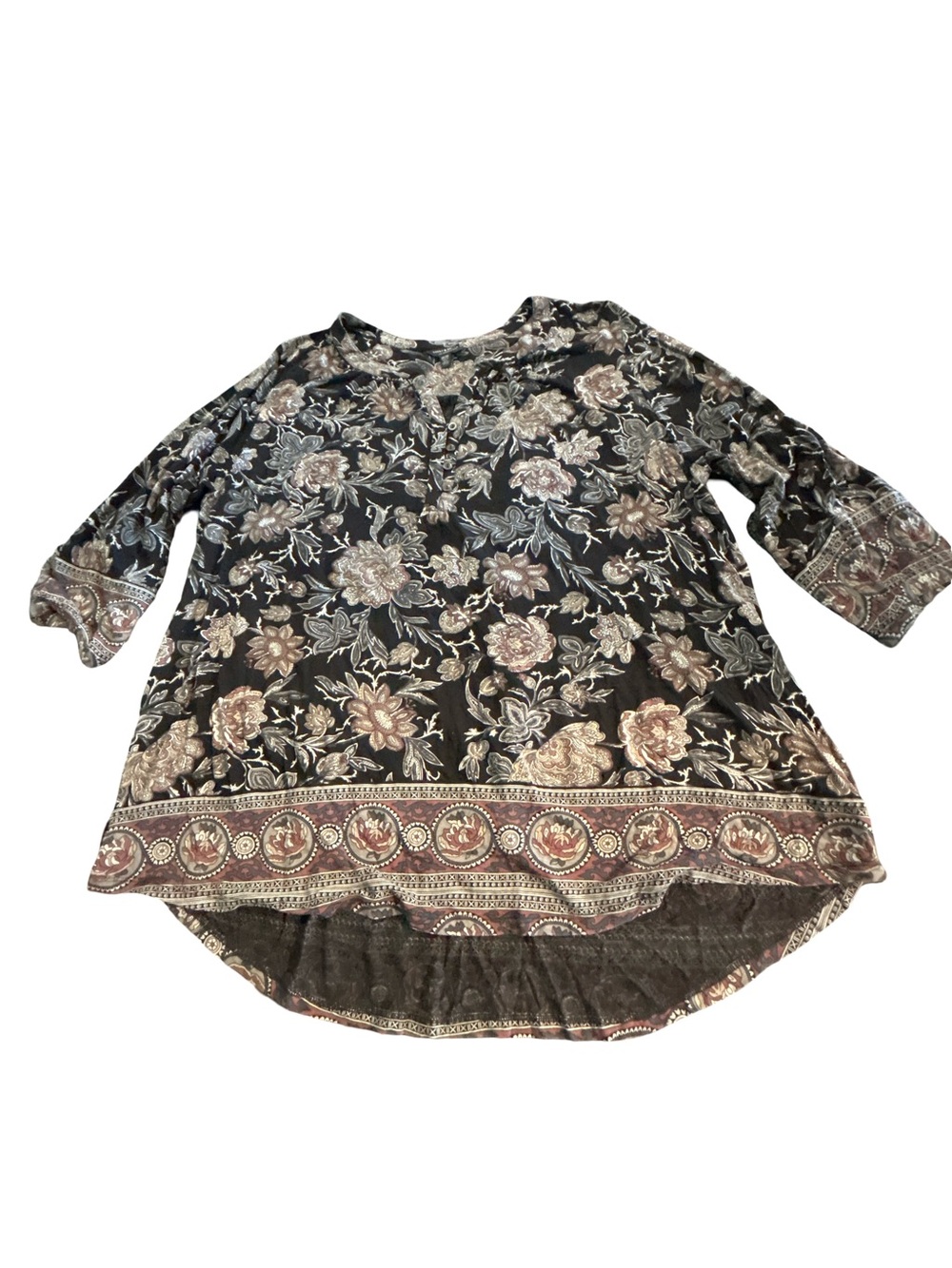 Lucky Brand Black Floral Border Tunic